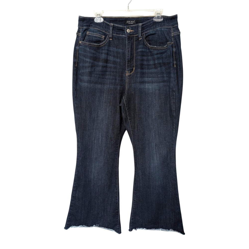 Judy Blue Dark Wash High Rise Raw Hem Flare Leg Jeans Womens Size 16W